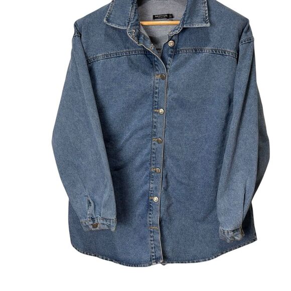 Nasty Gal Top Size US 8 Blue Denim Oversized Collared‎ Relaxed Shirt Jacket Warm - Picture 3 of 14